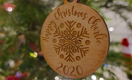 laser cut and engraved wooden personalised christmas decoration